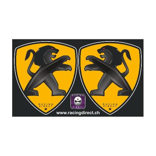 2 Peugeot Sport Stickers Black Lion on Yellow Background PEUGEOT